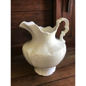 Antique Princess Warranted White Ironstone Pitcher Embossed Scroll Victorian 11"